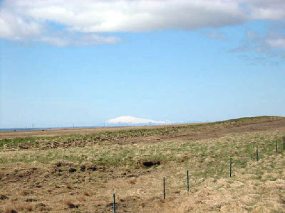 snowy volcano in distance