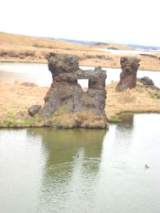 lava columns by a lake